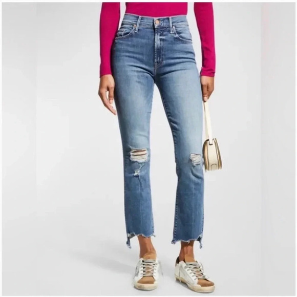 MOTHER Insider Crop Step Chew Denim Jeans High Rise Medium Wash Distressed 25 - Picture 2 of 7